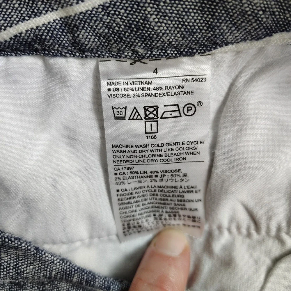Banana Republic Avery‎ Pants Linen Cotton Stretch Striped Blue White Womens 4